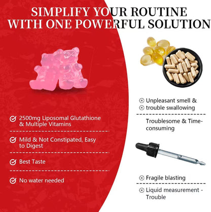 Extra Powerful 2500mg Liposomal Glutathione Gummies for Skin Radiance, Enhanced Absorption – Complex with L-Cysteine, L-Glycine, Milk Thistle for Liver Health, Antioxidant Support for Healthy Ageing