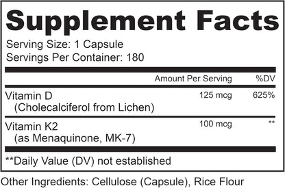 Lively Vitamin Co. Solar Power Vitamin D3 5000 IU with Vitamin K2 MK-7 (MenaQ7) - 180 Soft gel capsules