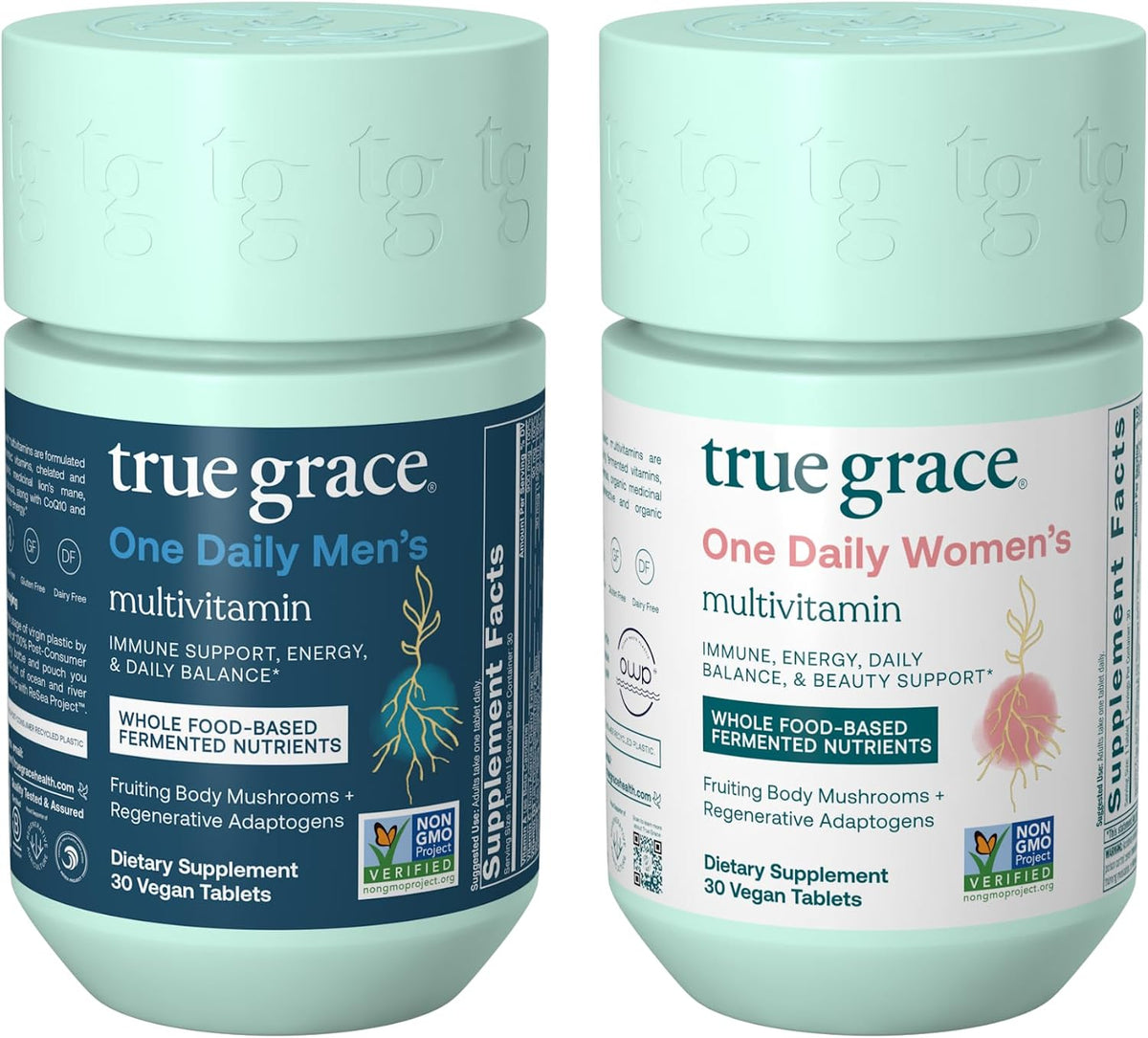True Grace One Daily Men's & Women's Multivitamin Bundle - 30 Vegan Tablets Each - Non-GM & Gluten-free - görsel 1
