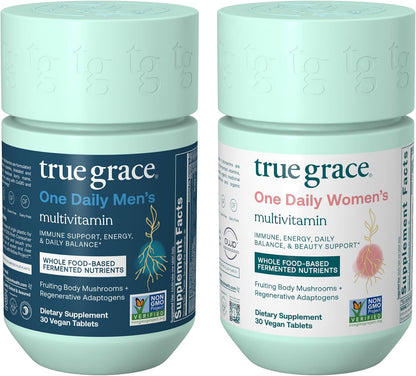 True Grace One Daily Men's & Women's Multivitamin Bundle - 30 Vegan Tablets Each - Non-GM & Gluten-free