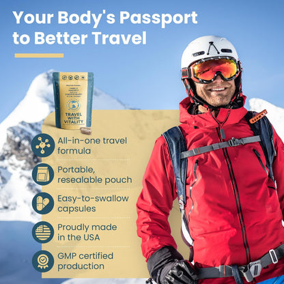 Natural Travel Pills – Travel Supplement for Jet Lag Relief, Immunity & Energy (60-Day Supply)