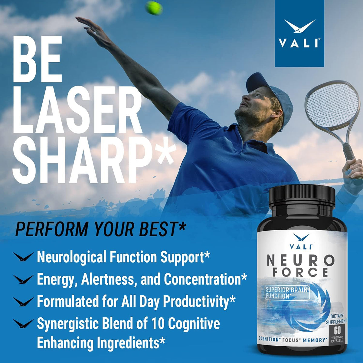 VALI Neuro Force Brain Booster Supplement - Nootropic for Focus, Memory, Clarity & Energy - 60 Veggie Capsules - görsel 6