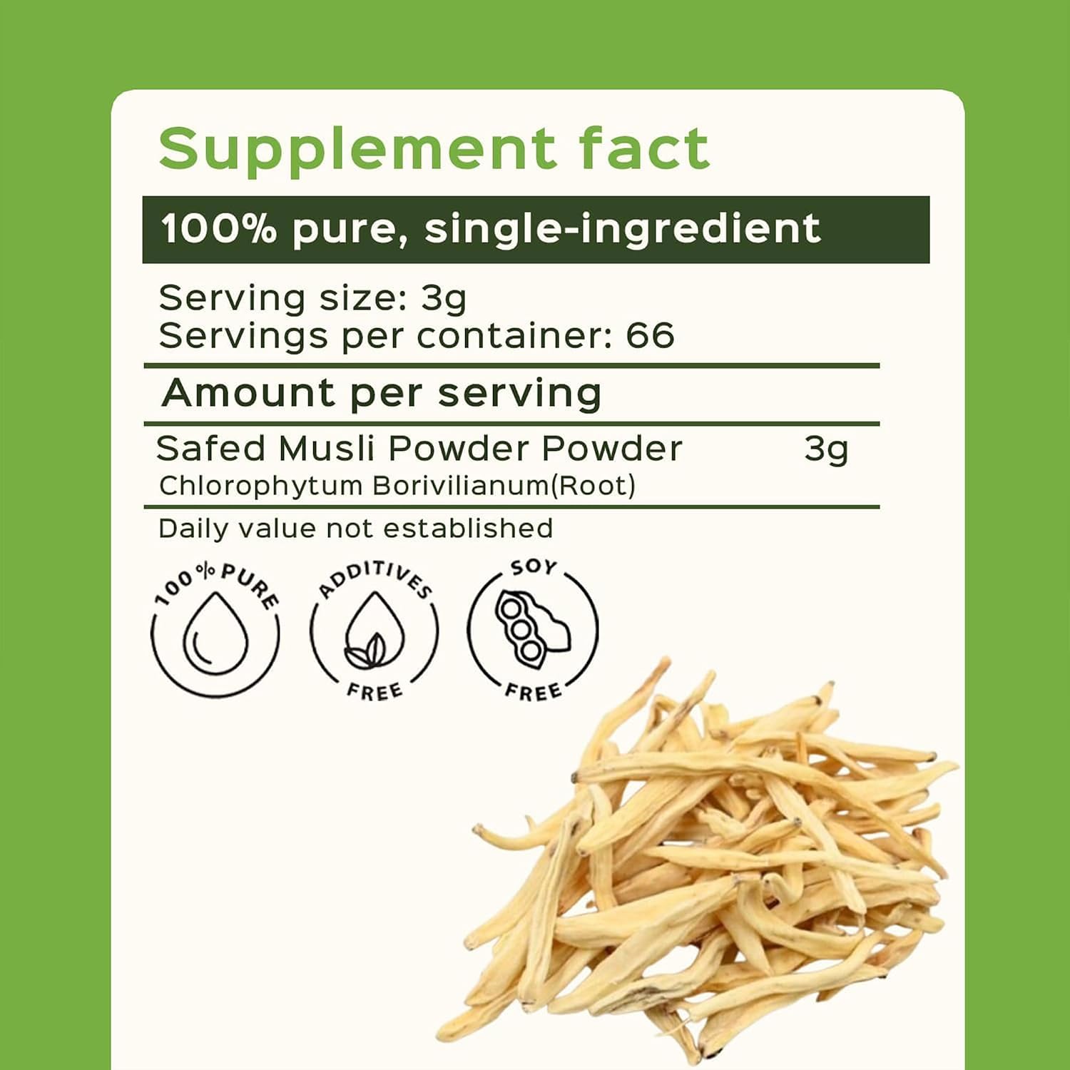 bixa BOTANICAL Safed Musli Powder - Chlorophytum Borivilianum - Ayurvedic Root for Strength and Vitality - Vegan, Non-GMO, Clean Label - 7 oz (200 g) - görsel 3