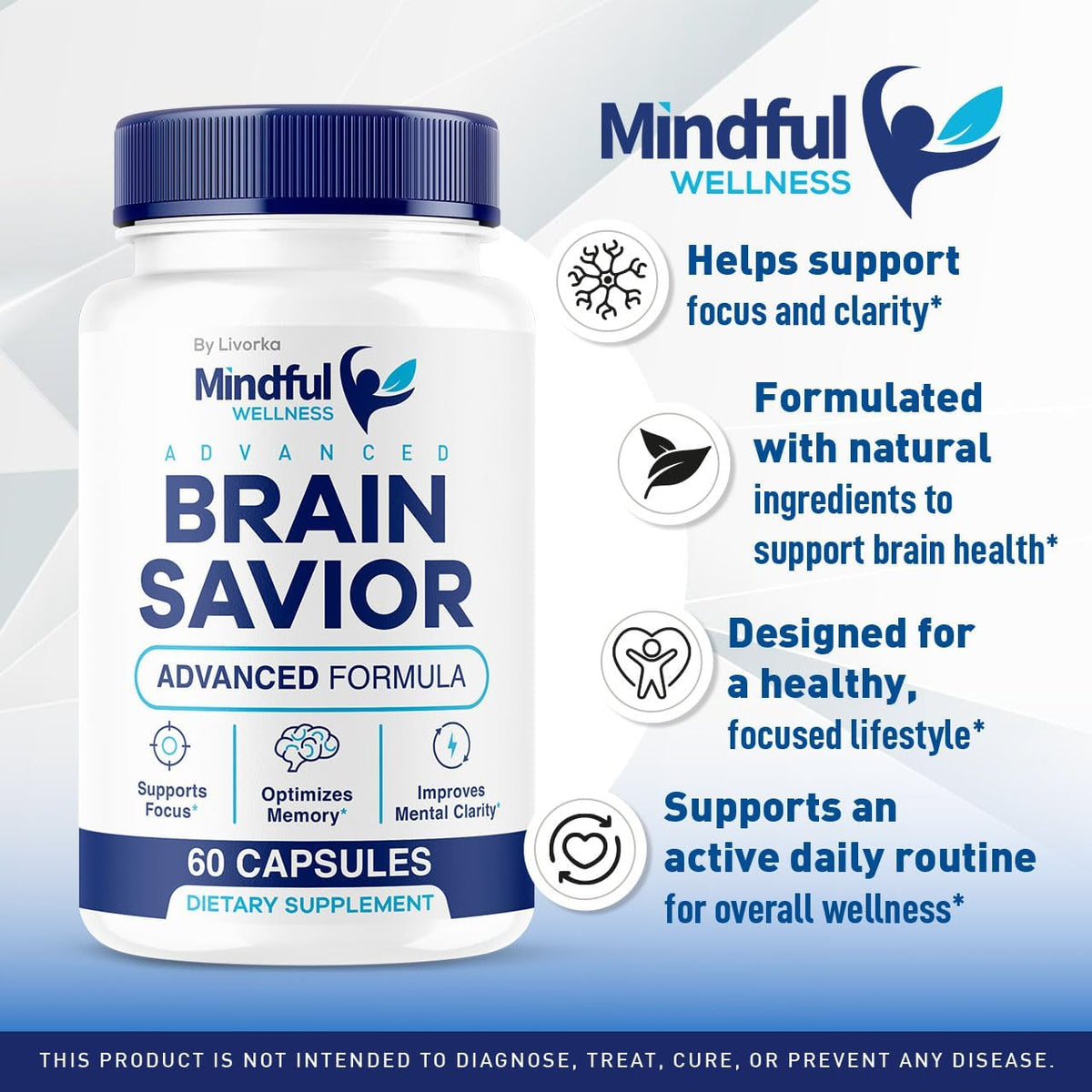 (5 Pack) Mindful Wellness Advanced Brain Saviour Capsules, Official Mindful Wellness Supplement Pills, Mindful Wellness Support Capsules Premium Formula – All Natural Pills, 300 Capsules for 5 Months - görsel 2