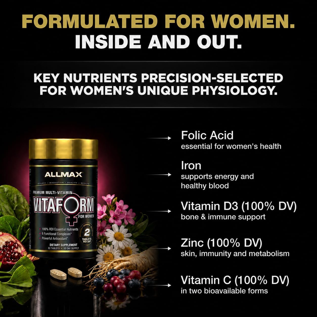 ALLMAX VITAFORM - Premium Multivitamin for Women - 60 Tablets - görsel 2