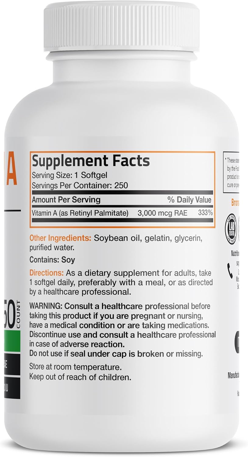 Bronson Vitamin A 10,000 IU – Premium Non-GMO Formula, 250 Softgels - görsel 2