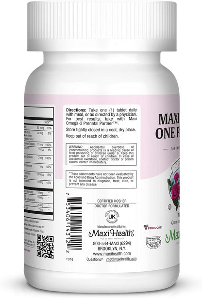 Maxi Health Prenatal Vitamins for Women – One Daily with Iron, Folate, Choline, Vitamin D3 – 120 Day Supply