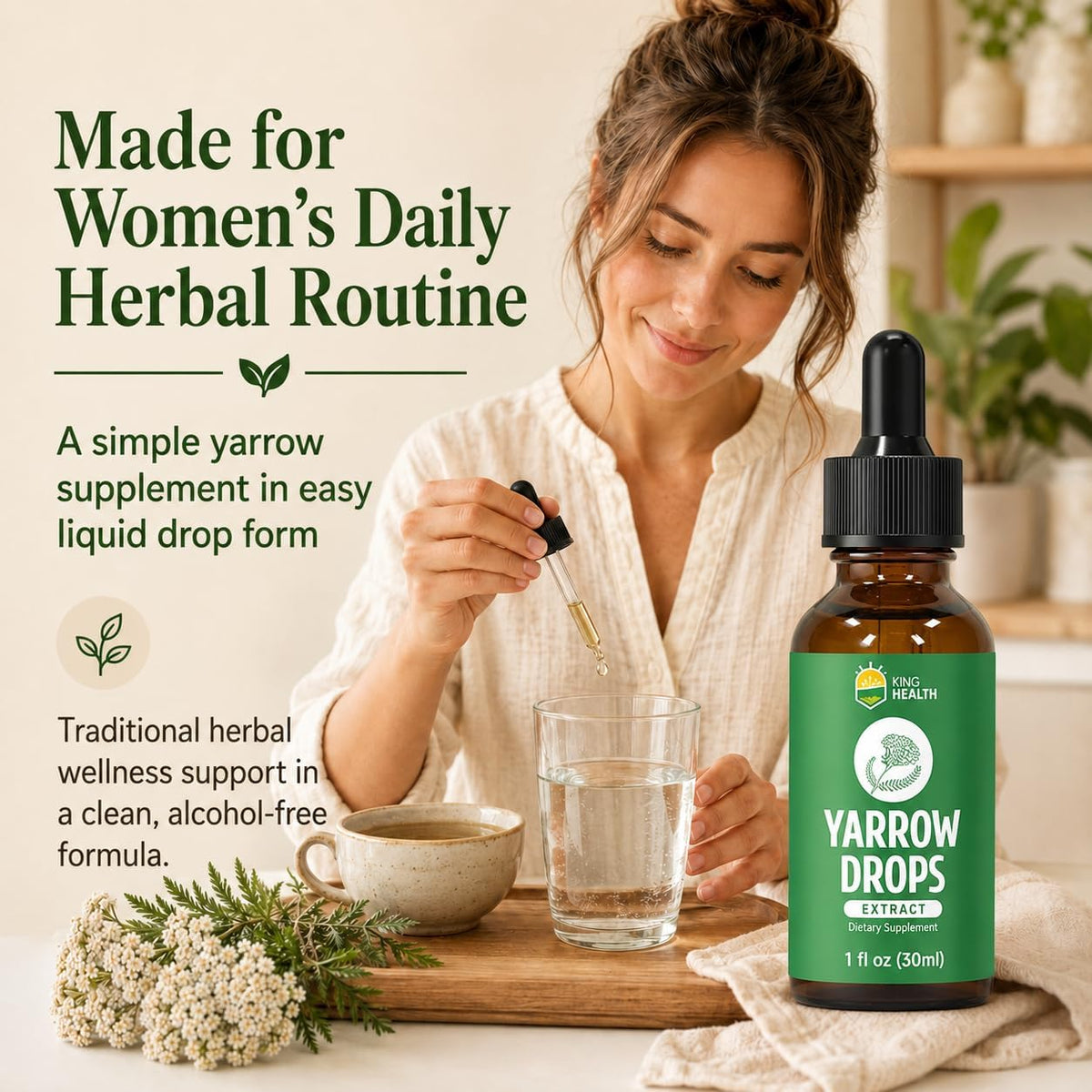 KingHealth Organic Yarrow Herb Tincture – Alcohol-Free Achillea Millefolium Extract for Women – 30 ml - görsel 4