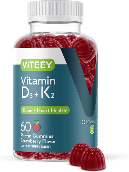 Viteey Vitamin D3 K2 Gummies - 1000 IU D3 + 100 μg K2, 60 Gummies