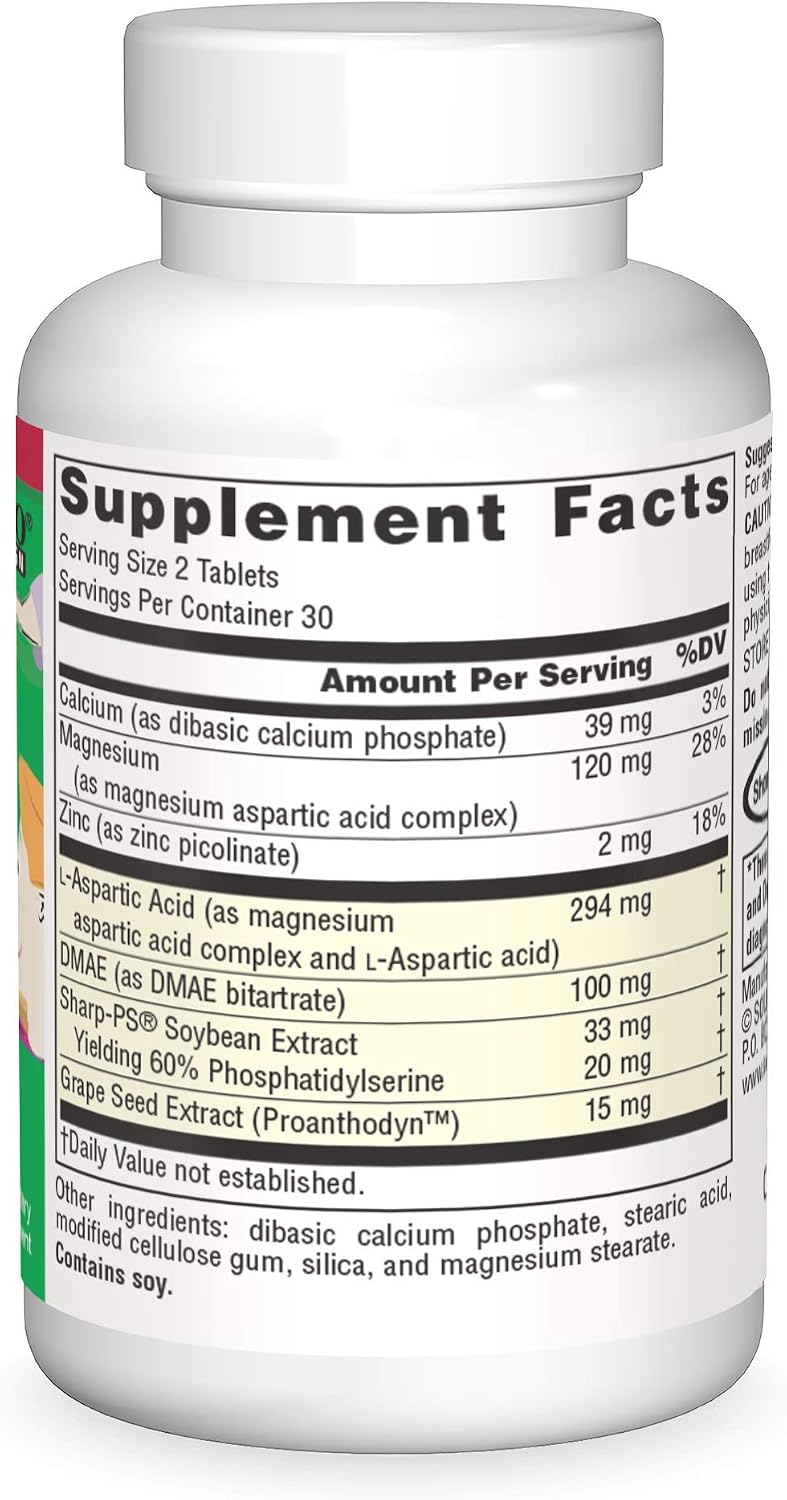 Source Naturals Attentive Child - Brain & Focus Support with DMAE, Magnesium, Zinc & Grape Seed Extract - 60 Tablets - görsel 3
