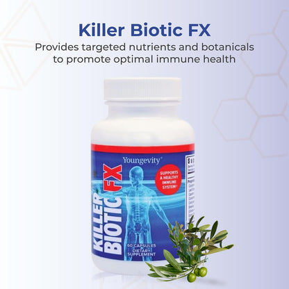 Youngevity Killer Biotic FX - Immune System Support with Bee Propolis, Mushrooms and Colostrum - 60 Capsules