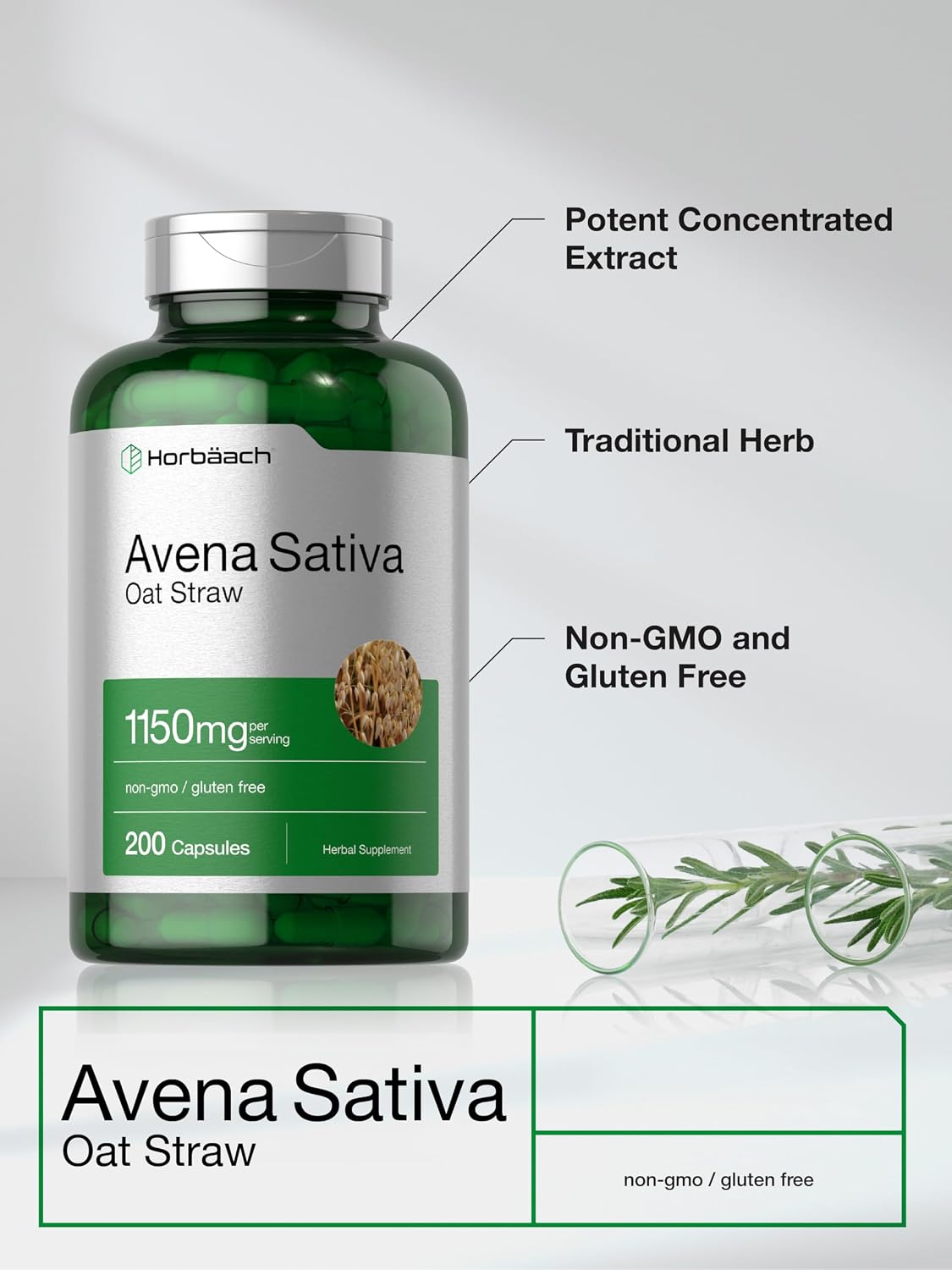 Horbäach Avena Sativa Extract | 200 Capsules | Oat Straw Extract | Non-GMO, Gluten-Free - görsel 3