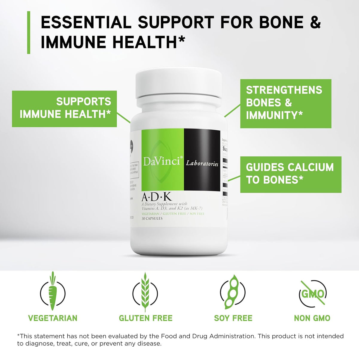 DAVINCI Labs ADK - Bone, Heart & Immune Support with Vitamins A, D3 & K2 (MK-7) - 60 Capsules - görsel 3
