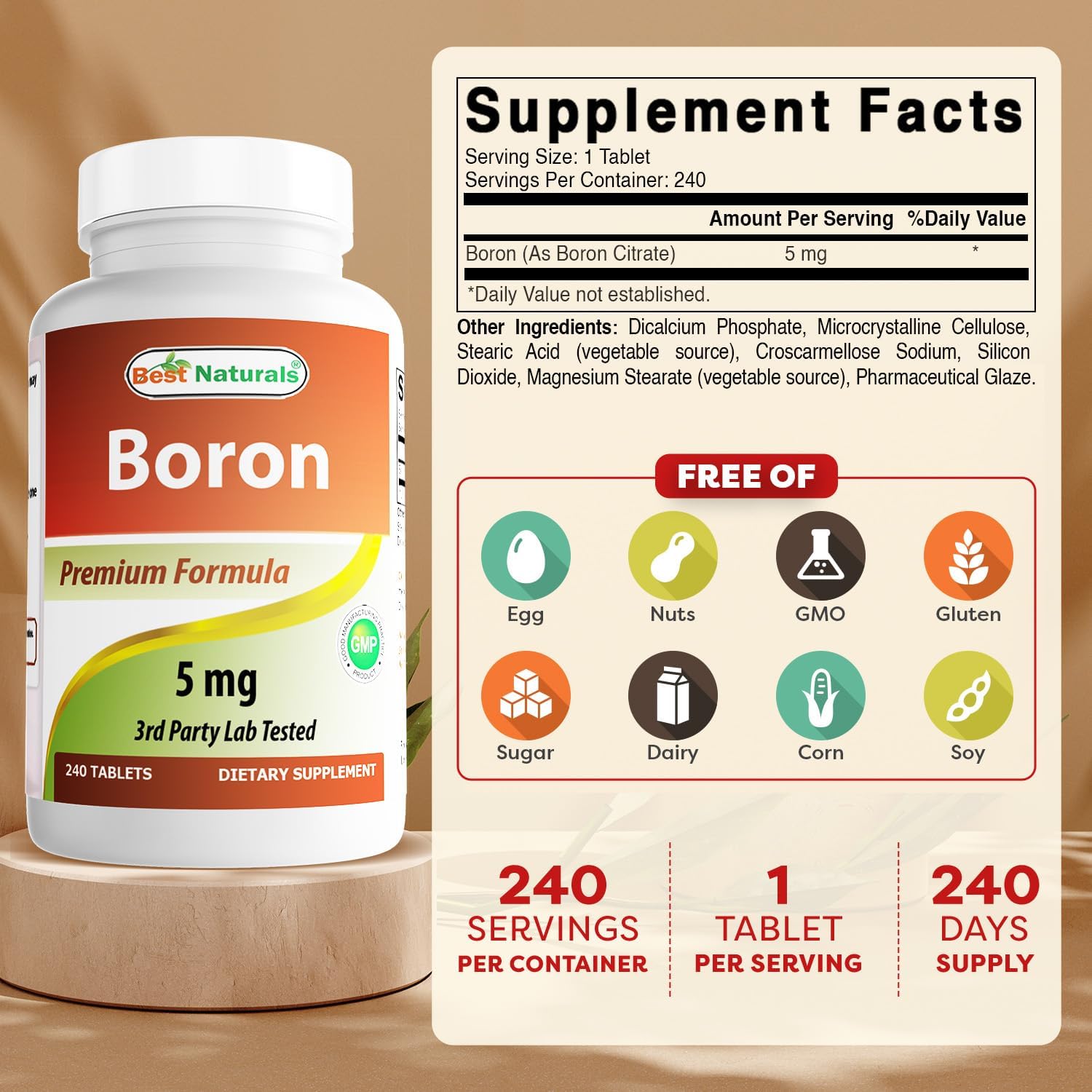 Best Naturals Boron Supplement 5 mg, 240 Tablets - görsel 2