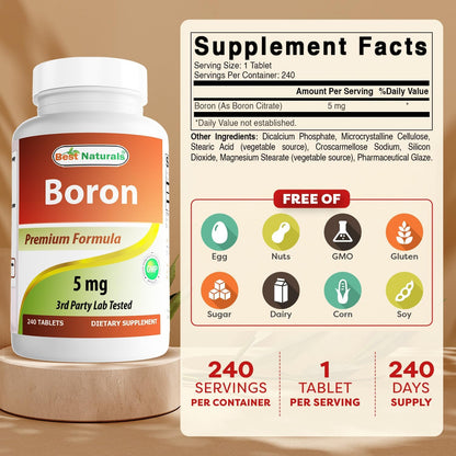 Best Naturals Boron Supplement 5 mg, 240 Tablets