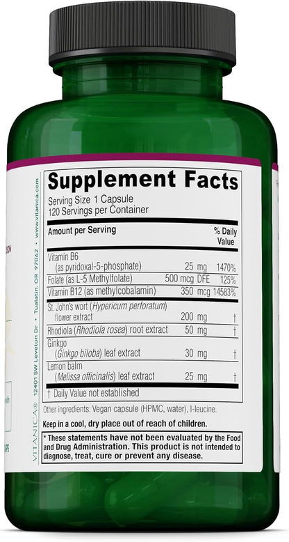 Vitanica Uplift – Vegan Mood Support Supplement, 120 Capsules