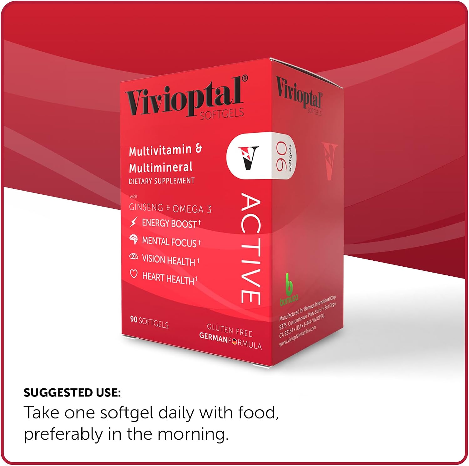 Vivioptal Active, 90 Softgels, Ginseng & Omega 3, Multivitamin & Multimineral, Gluten-free, German Formula - görsel 4