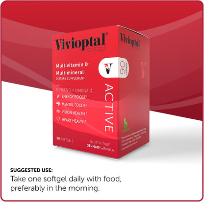 Vivioptal Active, 90 Softgels, Ginseng & Omega 3, Multivitamin & Multimineral, Gluten-free, German Formula