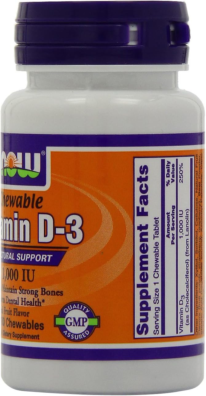 NOW Foods Vitamin D-3 1000 IU 180 Chewable Tablets (Pack of 2) - görsel 3