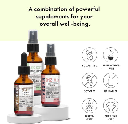 Cognitive Wellness Bundle Liquid Vitamin Trio: Methylcobalamin B12, Lion's Mane, Reishi, Chaga Mushroom Complex & Zinc – Image 4