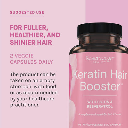 Reserveage Beauty Keratin Hair Booster with Biotin & Resveratrol - 120 Capsules