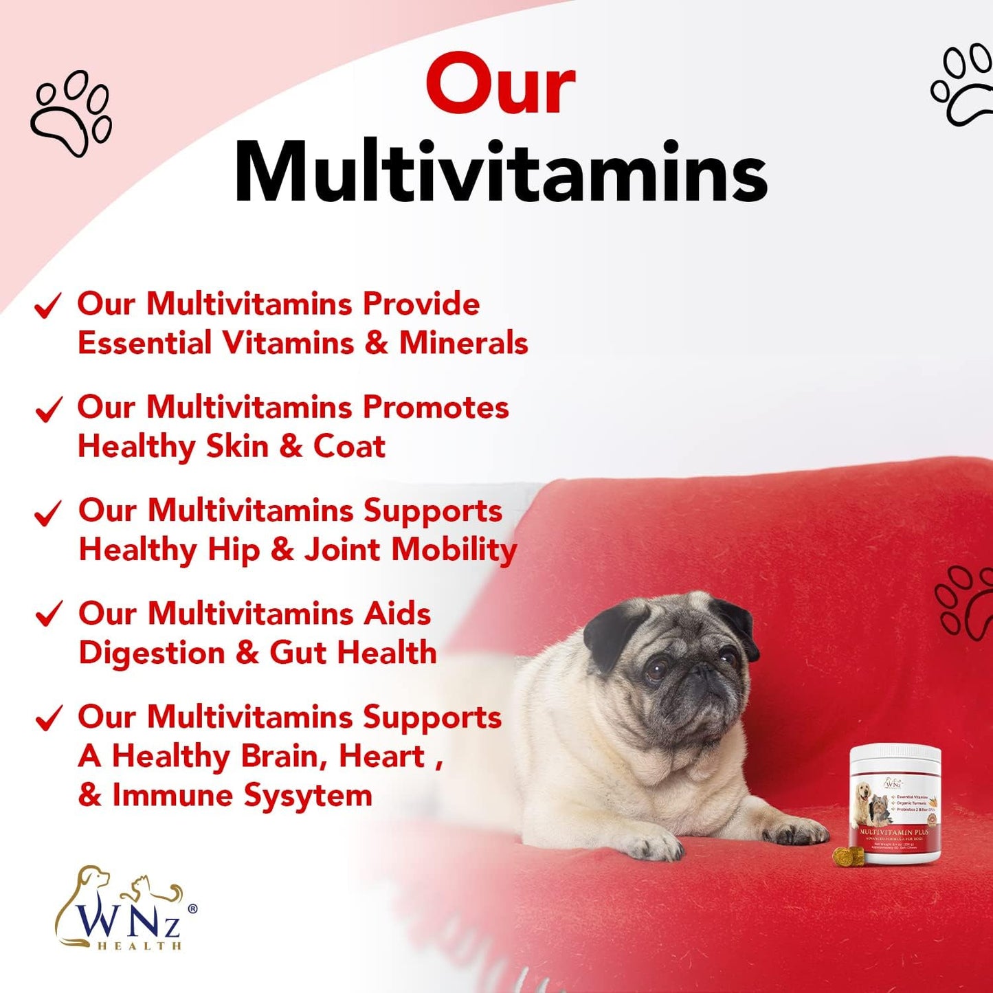 WNz Health Dog Probiotics & Multivitamins with Turmeric & Yucca, 60 Chews - görsel 5