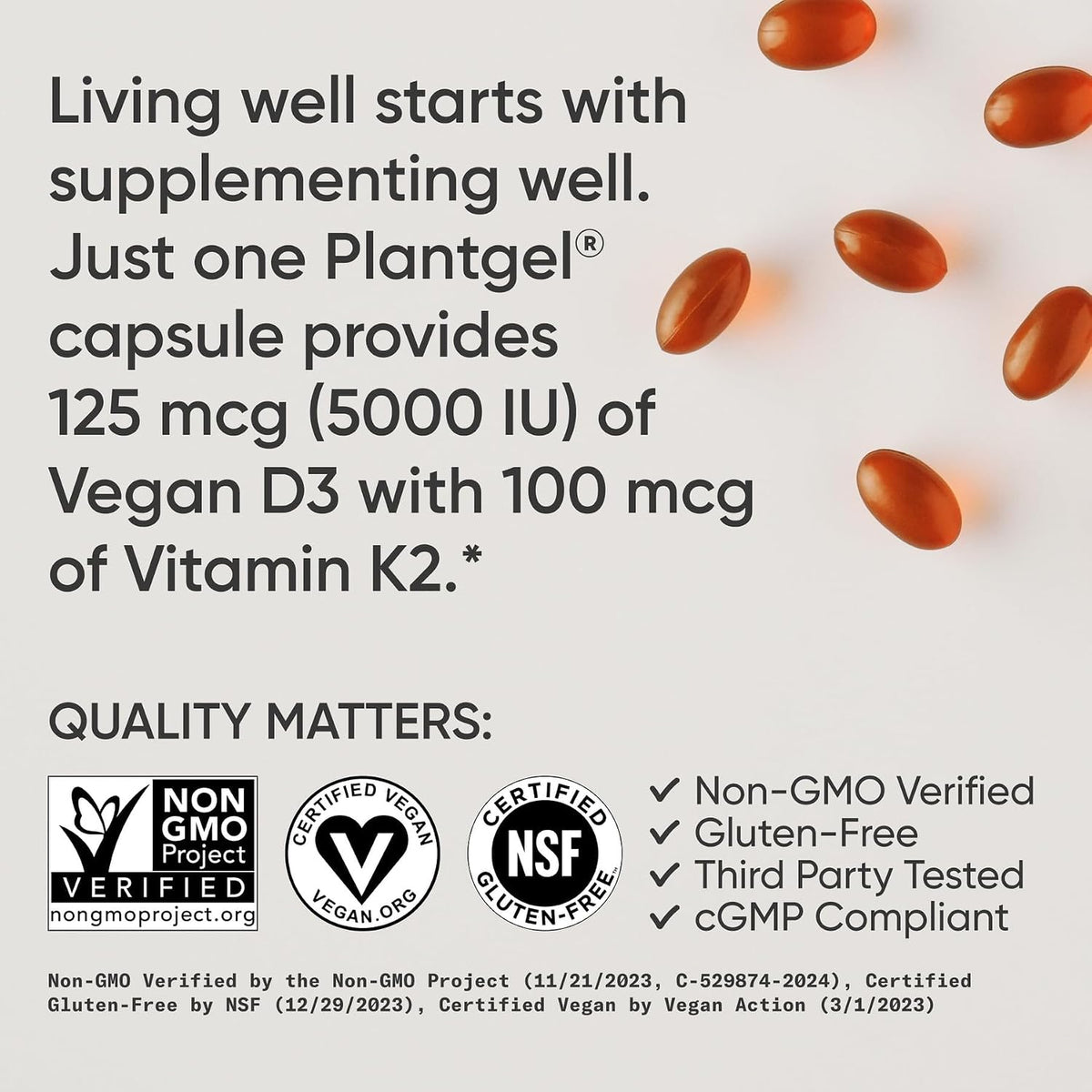 Sports Research Vitamin D3 with K2 Softgels – Vegan D3 & K2 MK-7, 5000 IU, 120 Count - görsel 4
