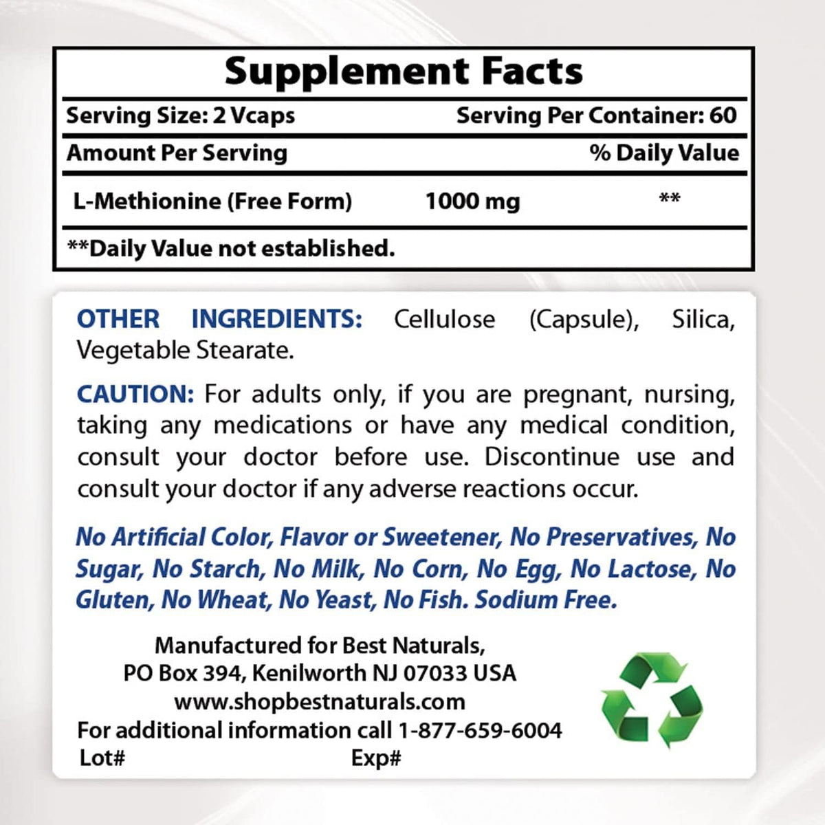 Best Naturals L-Methionine 500 mg 120 Vegan Capsules – Image 2
