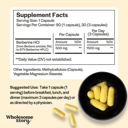 Berberine Supplement 1500mg – 500mg Per Capsule – 97% Standardised Berberine HCl – 90 Vegan Capsules – 30-Day Supply