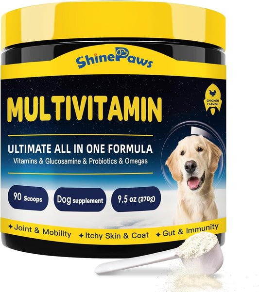 SHINEPAWS Dog Multivitamin Powder with Probiotics, Glucosamine & Omega-3