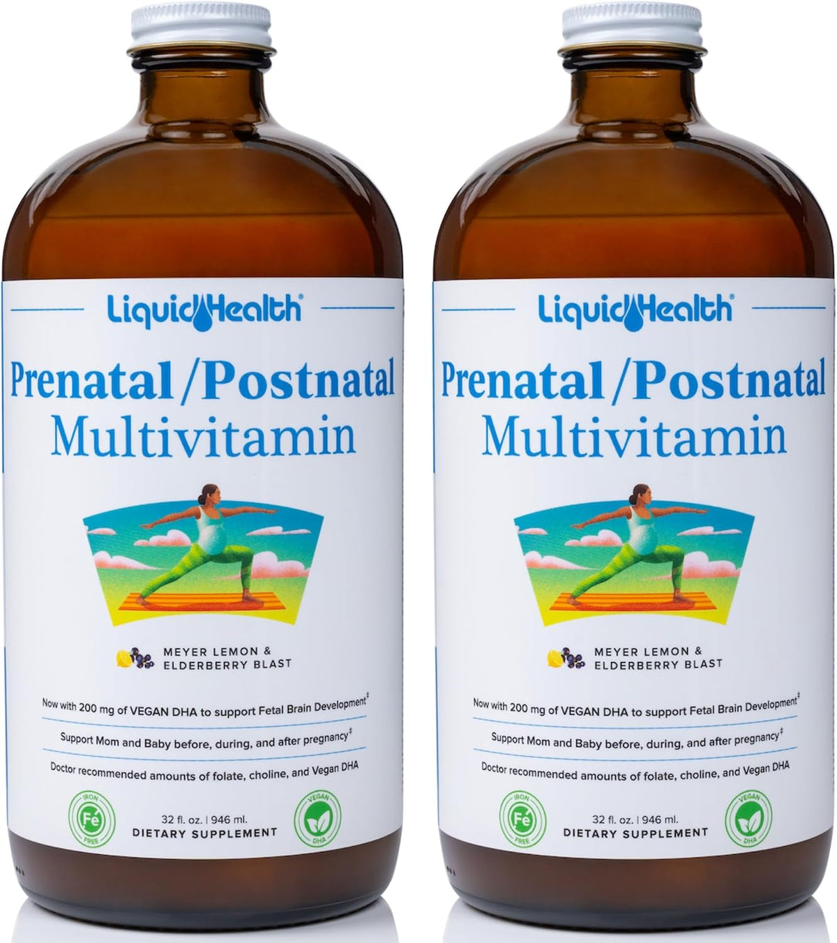 LIQUIDHEALTH Prenatal/Postnatal Liquid Multivitamin with Real Folate - Made in the USA, Vegan, Sugar-Free, Non-GMO (2 Pack) - görsel 1