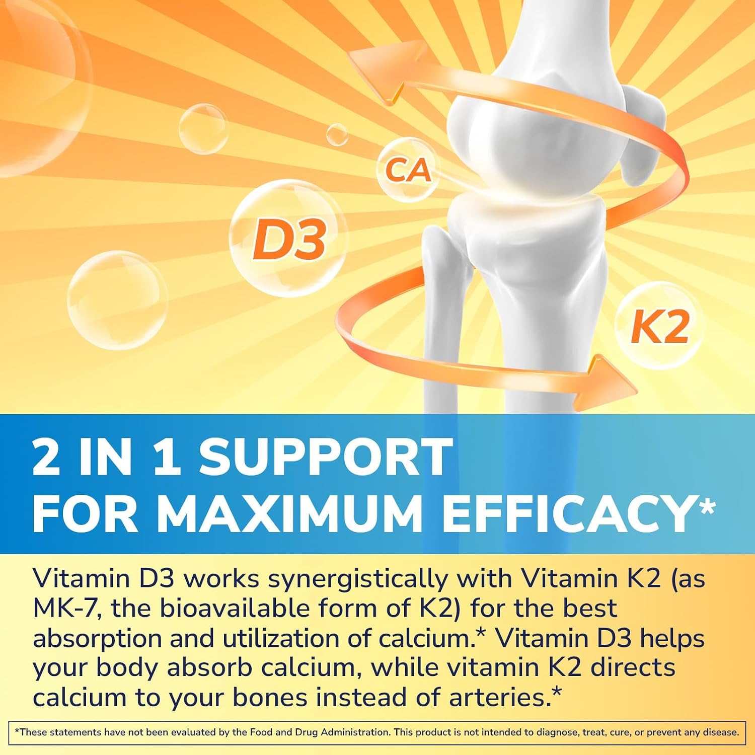 Vitalibre Vitamin D3 K2 Supplement, 10000 IU D3 / 200 mcg K2 MK7, 90 Soft gel capsules - görsel 3
