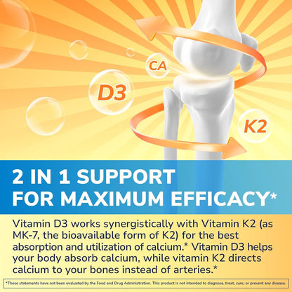 Vitalibre Vitamin D3 K2 Supplement, 10000 IU D3 / 200 mcg K2 MK7, 90 Soft gel capsules