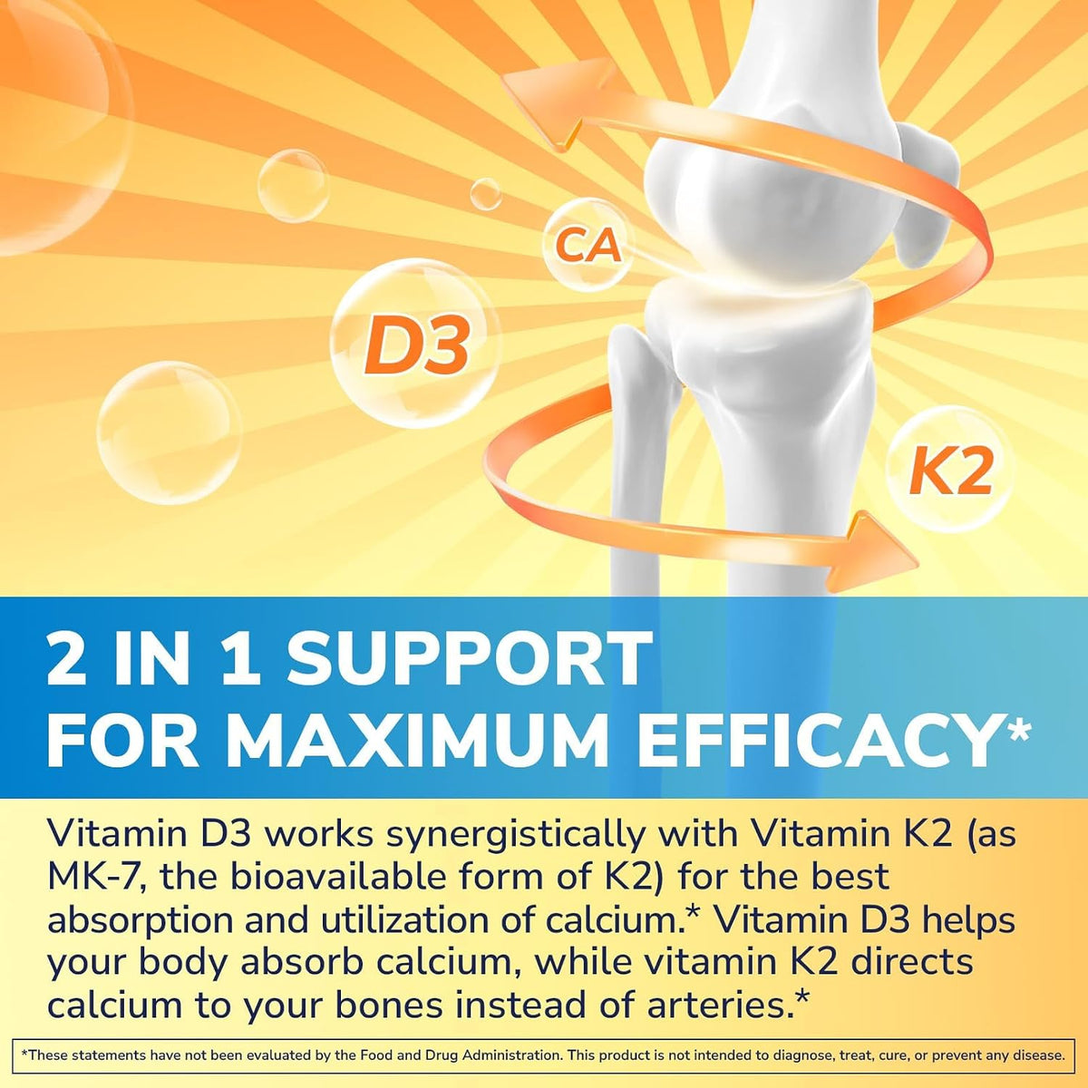 Vitalibre Vitamin D3 & K2 10000 IU + 200 mcg MK-7 - Bone, Heart & Immune Support - 60 Soft gel capsules - görsel 3