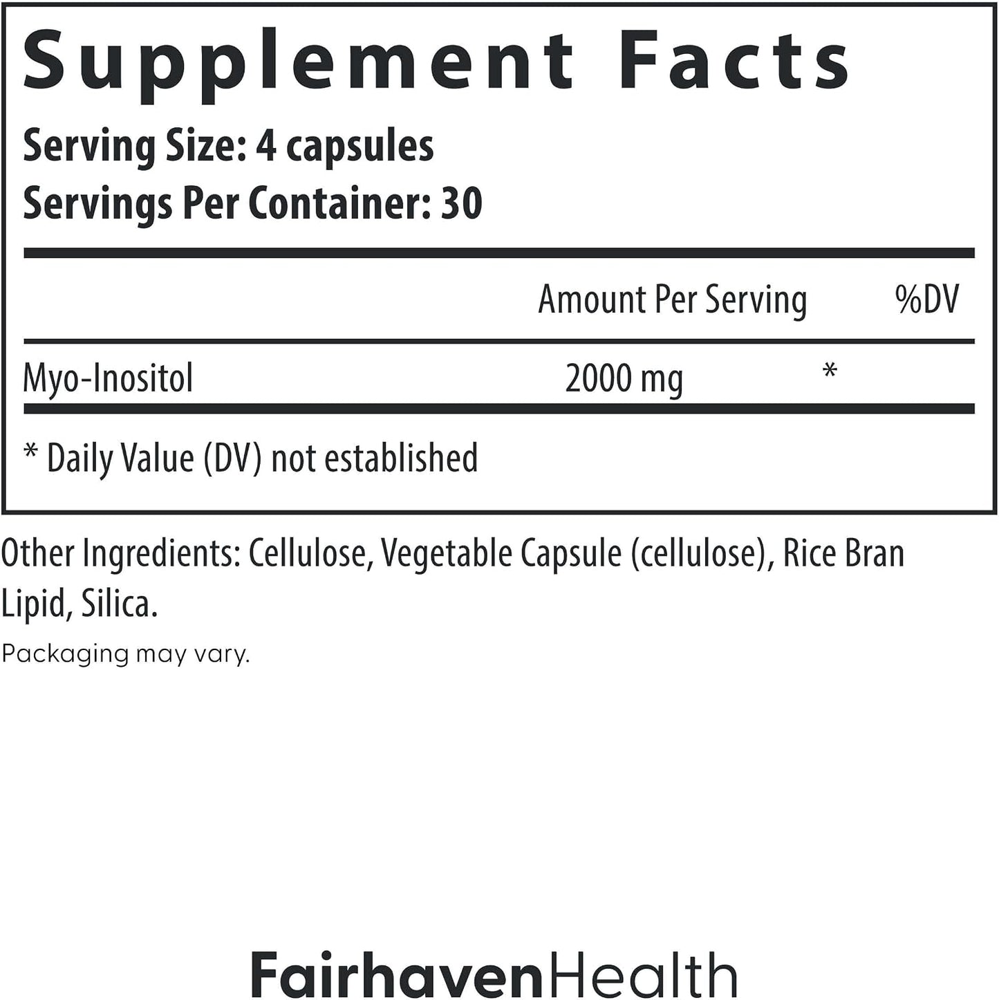 Fairhaven Health Myo-Inositol Food Supplement for Women and Men | Vitamin B8 2000 mg | Vegan Inositol Powder Capsules | Gluten, Dairy and Soya-free | 120 Inositol Capsules - görsel 3