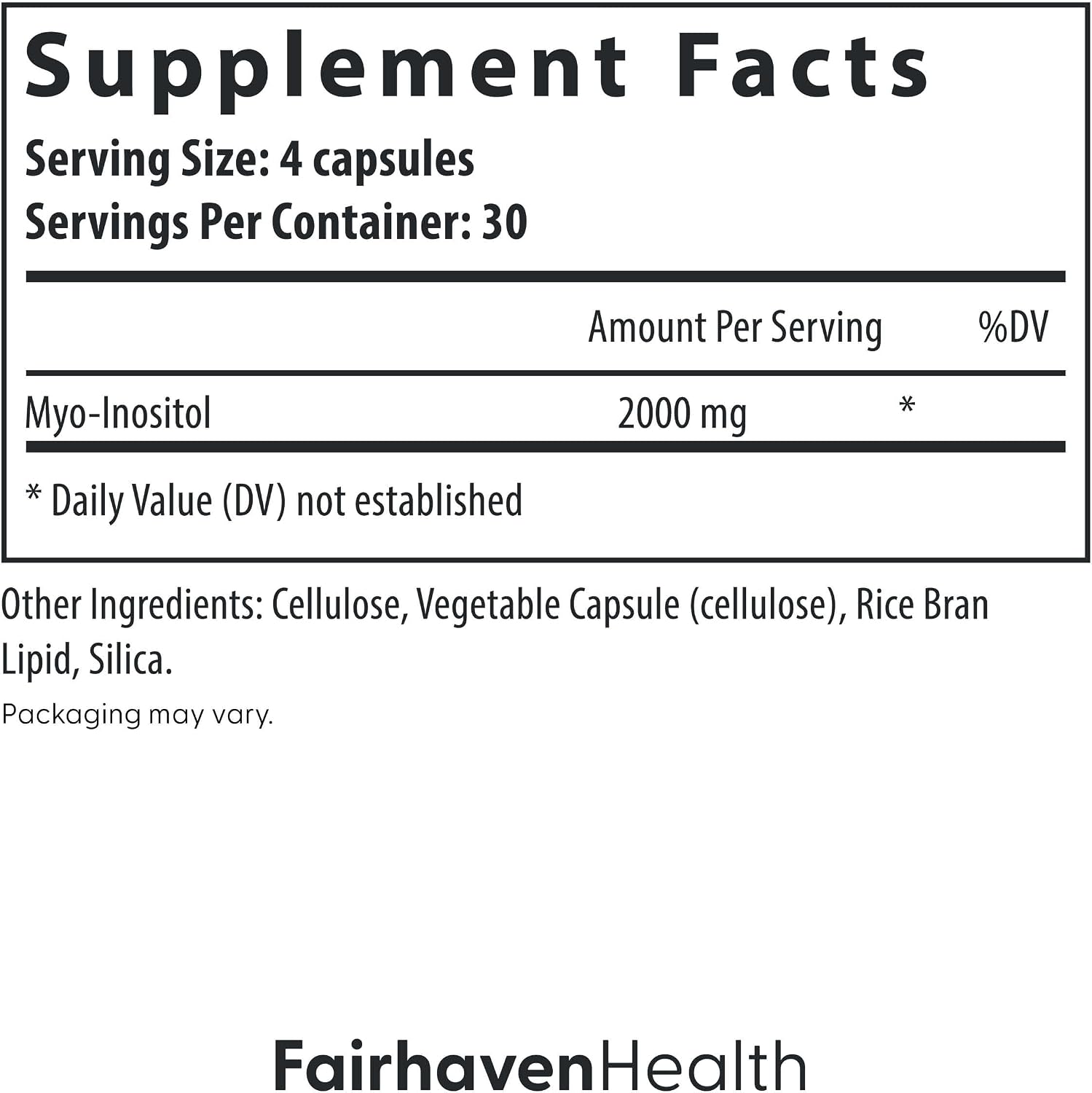 Fairhaven Health Myo-Inositol Food Supplement for Women and Men | Vitamin B8 2000 mg | Vegan Inositol Powder Capsules | Gluten, Dairy and Soya-free | 120 Inositol Capsules - görsel 3