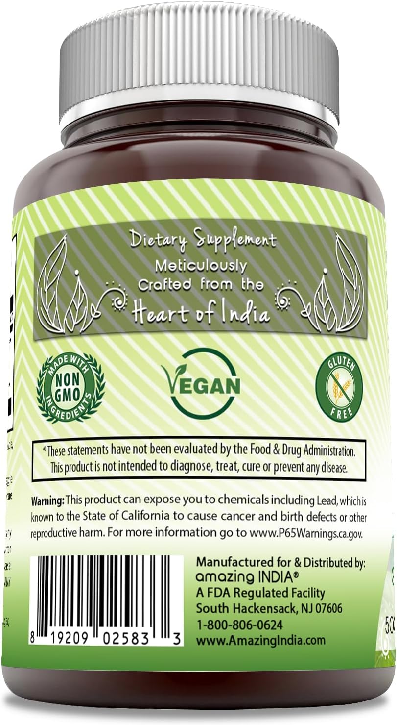 Amazing India Gymnema 500 mg Veggie Capsules Supplement – Non-GMO, Gluten-Free, Made in USA (120 Capsules) - görsel 3