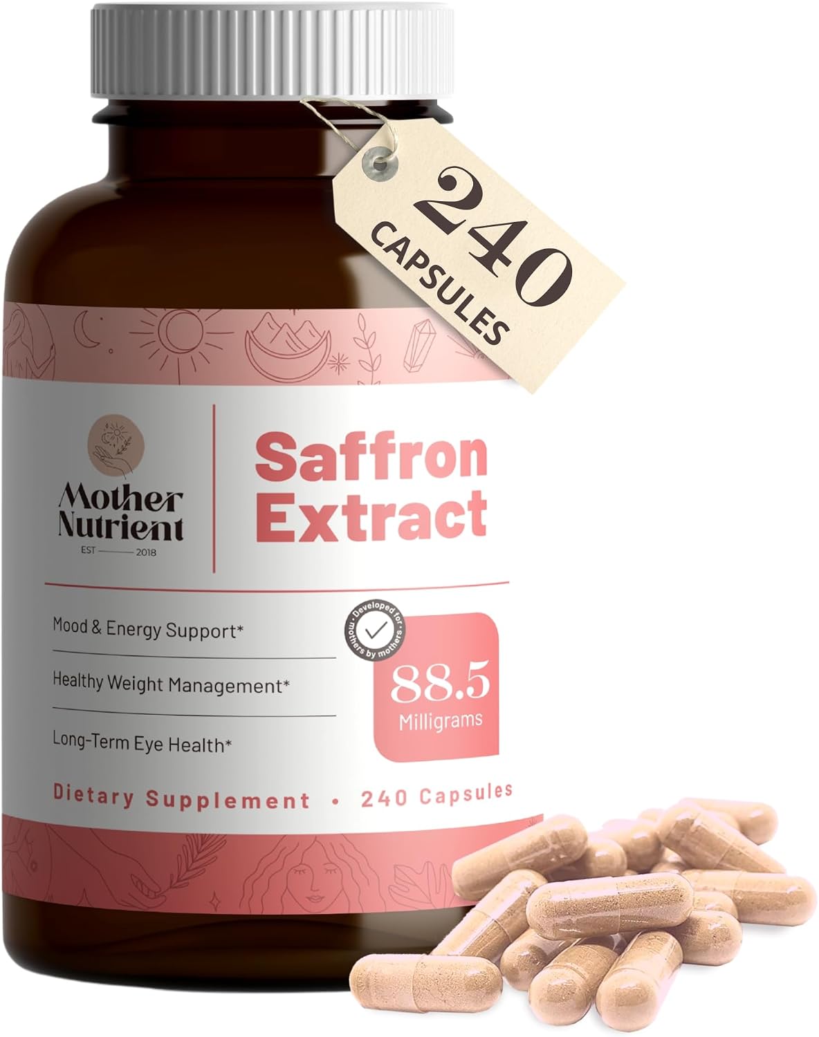 Mother Nutrient Pure Saffron Extract Supplement – 88.5 mg, 240 Veggie Capsules - görsel 1