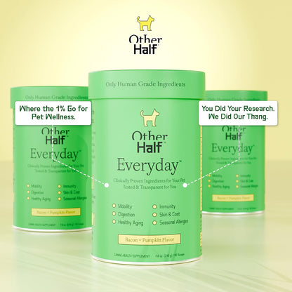 Other Half Everyday - Dog Multivitamin Supplement - Daily Joint, Gut, Allergy, Immune, Urinary Tract Support, Skin, Coat & More - Glucosamine, Chondroitin, Omega-3 & Probiotics | 45 Active Ingredients
