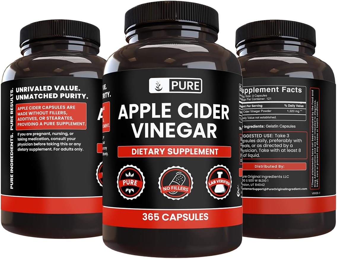 Pure Original Ingredients Apple Cider Vinegar (365 Capsules) – No Magnesium or Rice Fillers - görsel 4