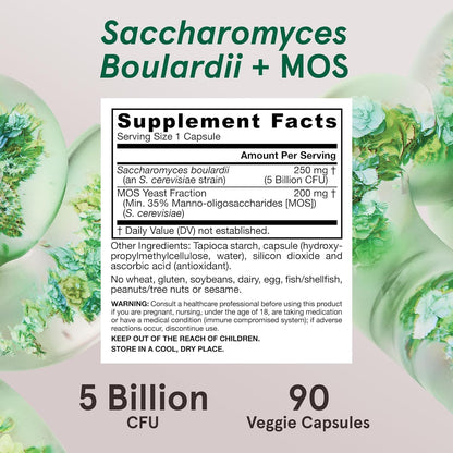 Jarrow Formulae Saccharomyces Boulardii + MOS - 5 Billion Viable Organisms per Serving - 90 Delayed Release Vegetarian Capsules, Pack of 2 - Probiotic + Prebiotic - Intestinal Tract Support - Up to 180 Servings