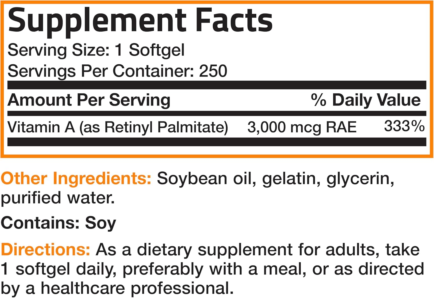 Bronson Vitamin A 10,000 IU – Premium Non-GMO Formula, 250 Softgels - görsel 7