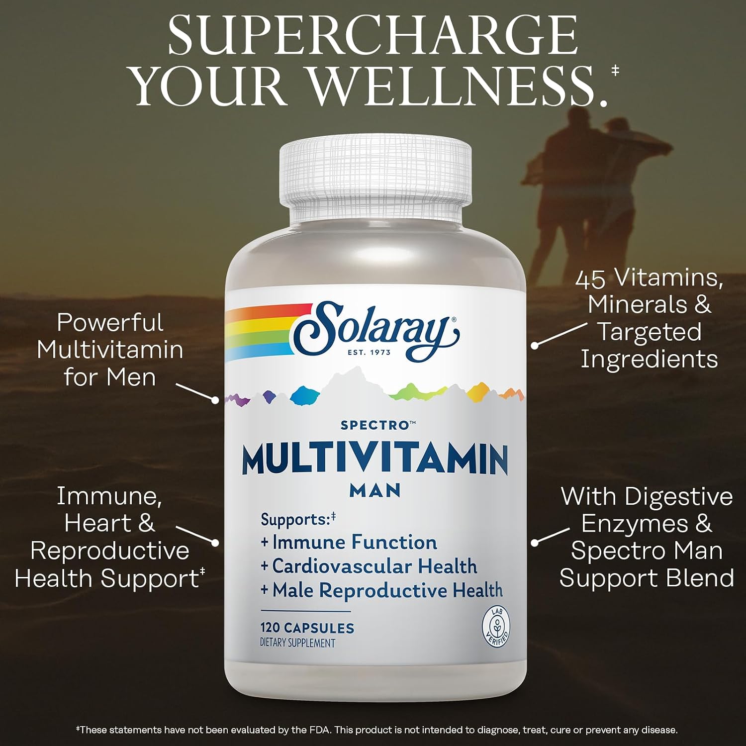 Solaray Spectro Multivitamin for Men - 45 Vitamins and Minerals with CoQ10, Digestive Enzymes, Saw Palmetto - 30 Servings - görsel 3