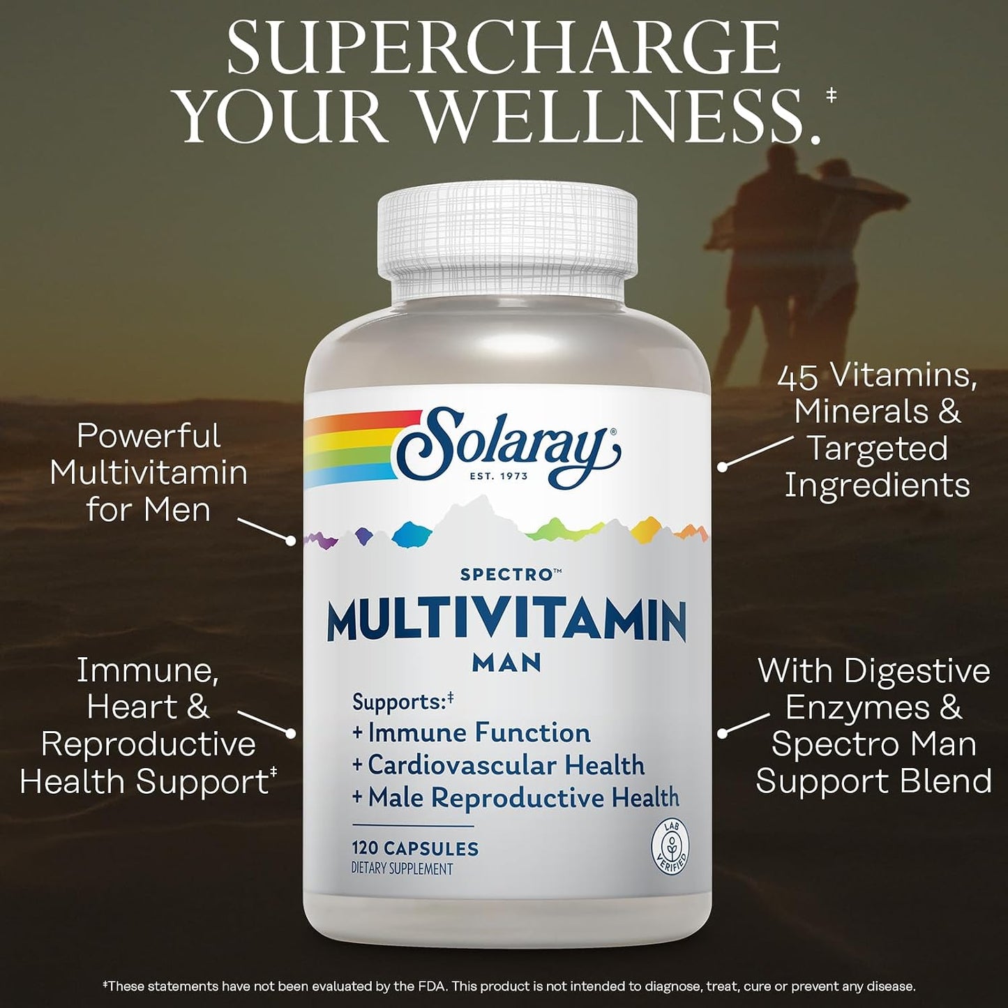 SOLARAY Spectro Multivitamin for Men - 45 Vitamins & Minerals with CoQ10, Lutein, Digestive Enzymes - görsel 3