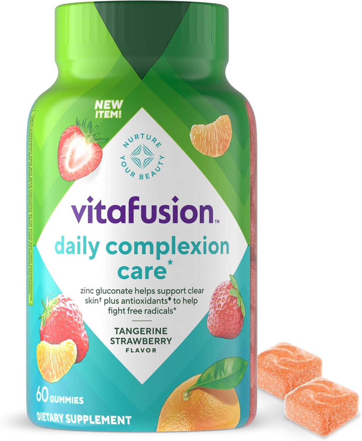 vitafusion Daily Complexion Care Gummies, Beauty Supplement for Clear Skin Support with Zinc Gluconate, Vitamins E & C, Tangerine Strawberry Flavour, 60 Count - görsel 1
