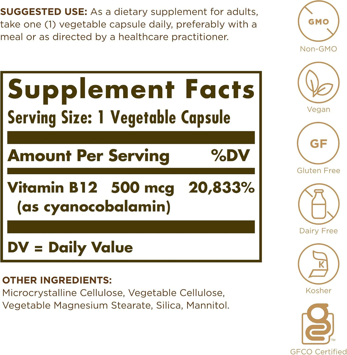 Solgar Vitamin B12 500 mcg, 100 Capsules - görsel 2