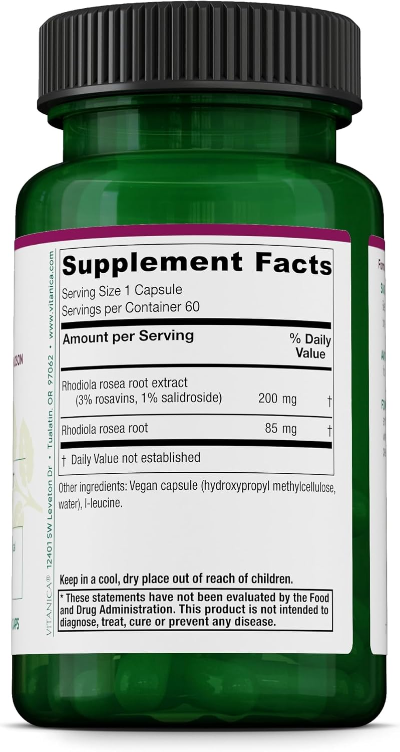 Vitanica Rhodiola Rosea Root Extract 200mg, – Enhances mood and sleep quality: By supporting normal levels of – Image 2