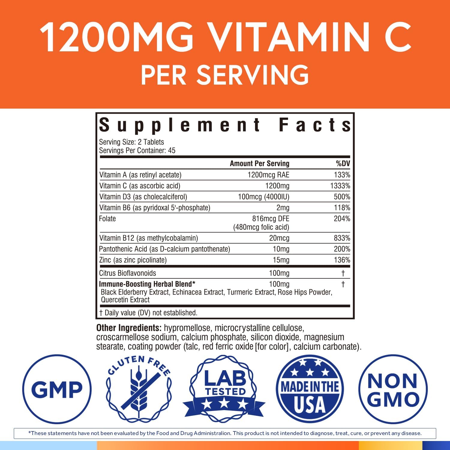 Terranics Vitamin C Elderberry Zinc, with Vitamin D3, A, B6, B12, Folate, Rose Hips, Citrus Bioflavonoids, Turmeric, Echinacea, 14-in-1 Daily Immune Support, 90 Tablets - görsel 2