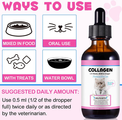 Onznoz Collagen for Cats - Liquid Skin & Coat Supplement with MSM and Ginger, 60 ml