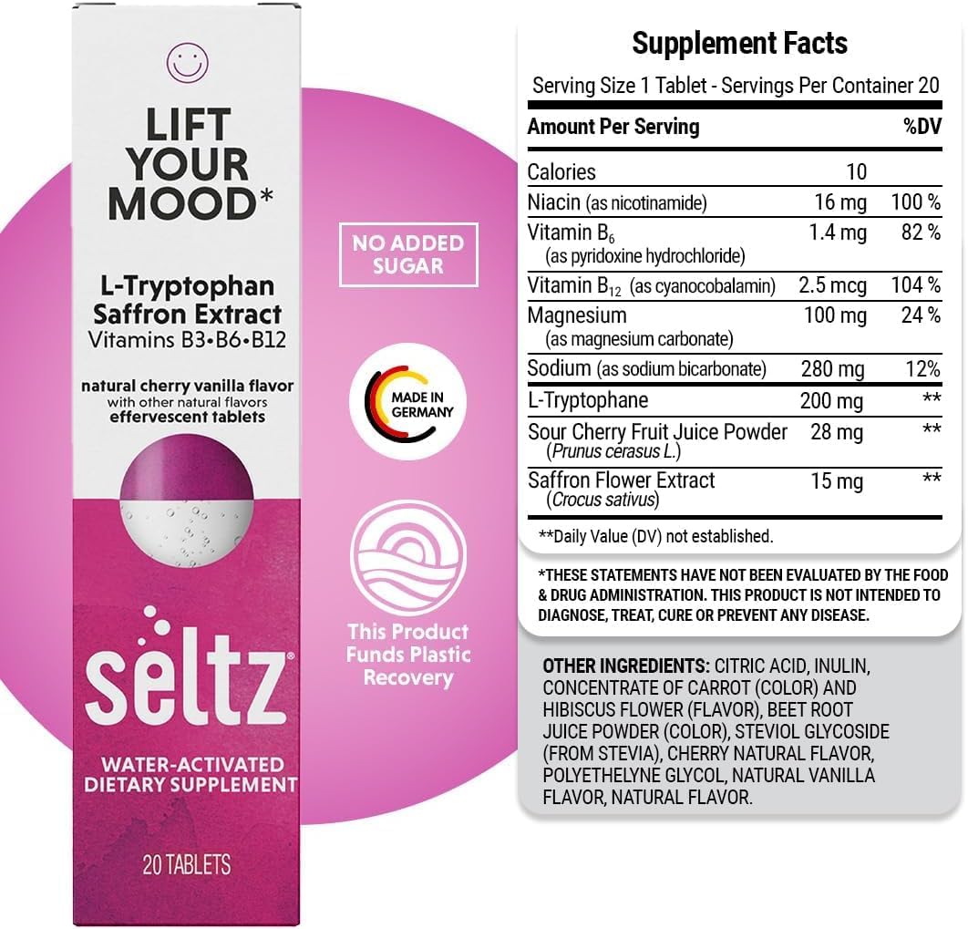 Seltz Mood Support Drink Tablets, Cherry Vanilla, 120 Tablets (6 Pack) - görsel 7